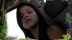 Play Hot brunet adolescent ushers her big tits and encircle ass in the car