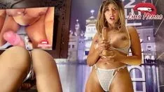 Play Lina henao watches a porn video of hers where she sucks a cock until they fill her face with cum and she gets very horny so she does a joi especially for you to get all your cum out