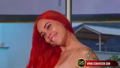 Play Redhead Latina Licks and Sucks Big Dildo